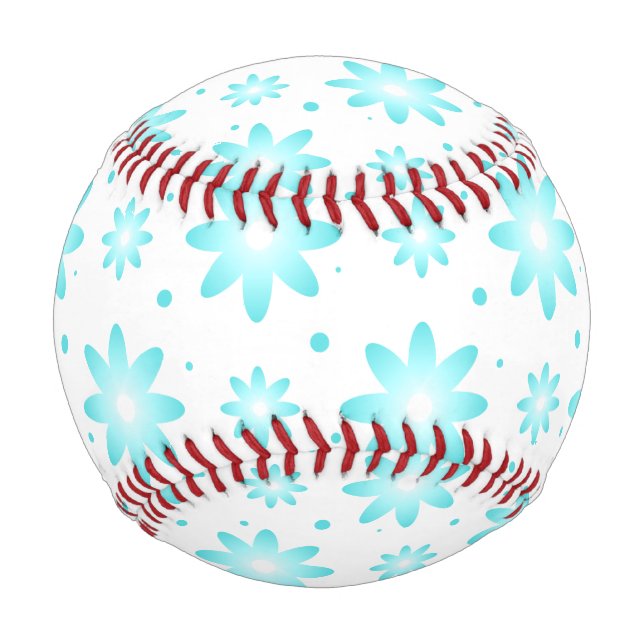 White and turquoise delicate daisy, dots pattern  baseball (Front)