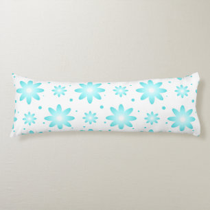 White and turquoise delicate daisy, dots pattern  body cushion