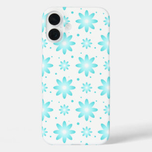 White and turquoise delicate daisy, dots pattern iPhone 16 plus case