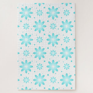 White and turquoise delicate daisy, dots pattern  jigsaw puzzle