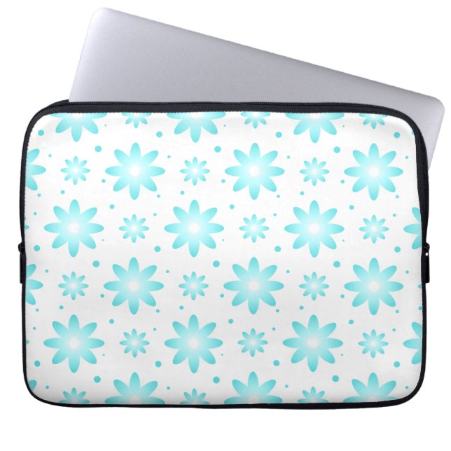 White and turquoise delicate daisy, dots pattern  laptop sleeve (Front)
