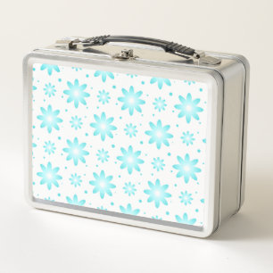 White and turquoise delicate daisy, dots pattern  metal lunch box
