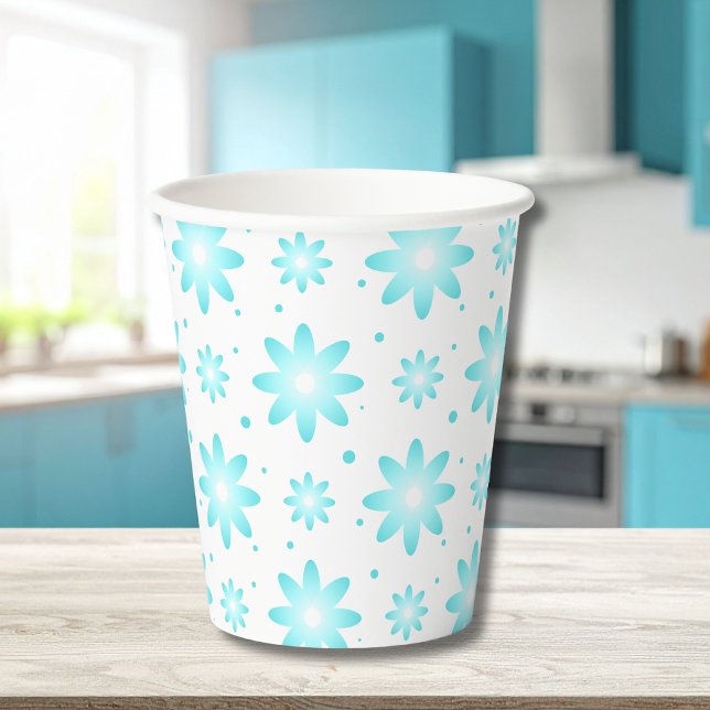 White and turquoise delicate daisy, dots pattern  paper cups (Creator Uploaded)