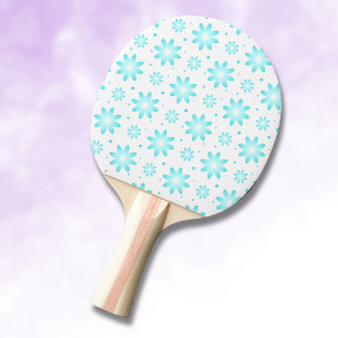 White and turquoise delicate daisy, dots pattern ping pong paddle