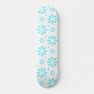 White and turquoise delicate daisy, dots pattern  skateboard