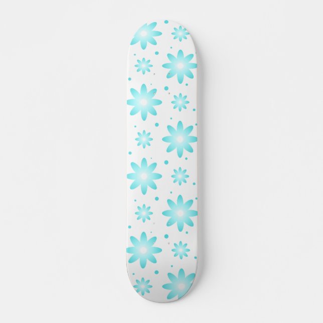 White and turquoise delicate daisy, dots pattern  skateboard (Front)