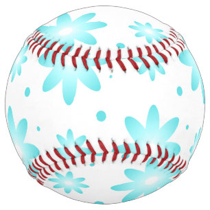 White and turquoise delicate daisy, dots pattern softball