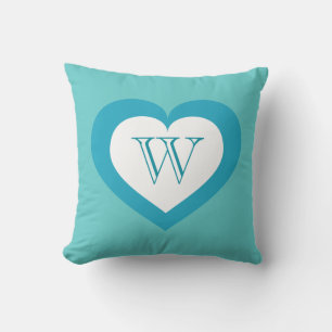 White and turquoise heart - monogram cushion