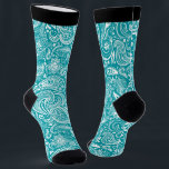 White and turquoise vintage floral paisley pattern socks<br><div class="desc">The white vintage floral ethnic paisley pattern over a turquoise but changeable background.</div>