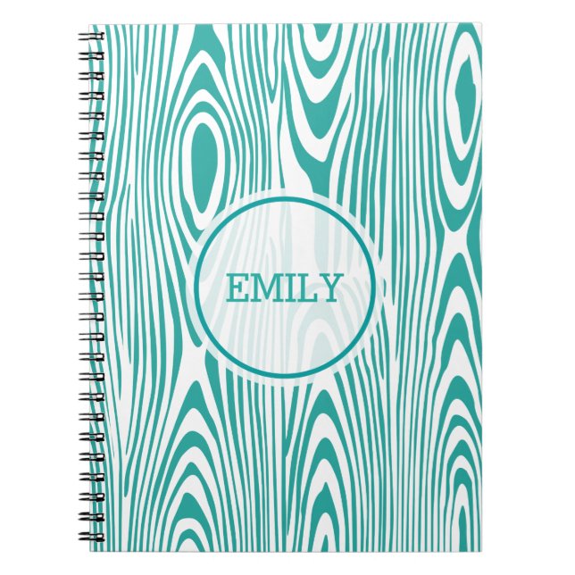 White And Turquoise Wood Grain Spiral Notebook (Front)
