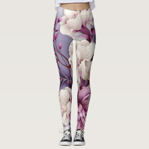 White and Violet Orchids Pattern Leggings