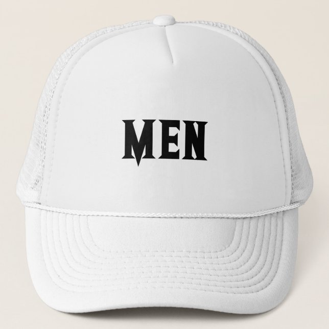 White and White MEN Text Handsome Men's Boys Trucker Hat (Front)