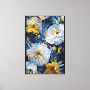 White and Yellow Blossoms with Blue Foliage Canvas Print