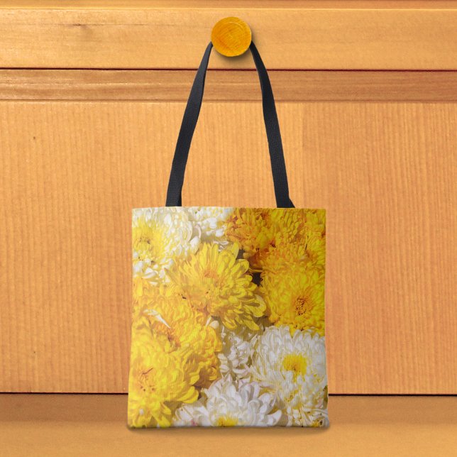 White and Yellow Chrysanthemums Tote Bag (Tote bag with white and yellow chrysanthemums)