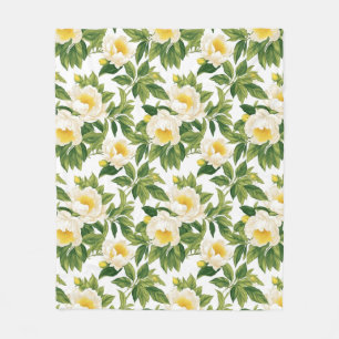 White and yellow Claire de Lune peonies Fleece Blanket