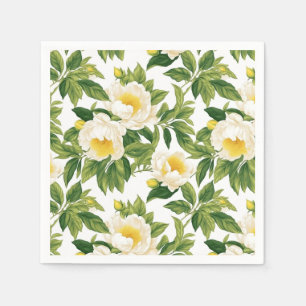 White and yellow Claire de Lune peonies Napkin