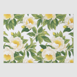 White and yellow Claire de Lune peonies Tissue Paper