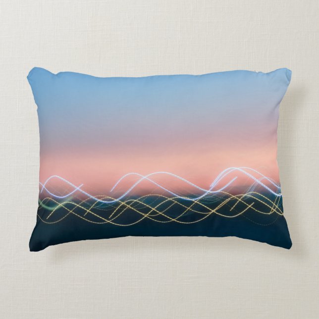 White and yellow curve lines decorative cushion (Front)