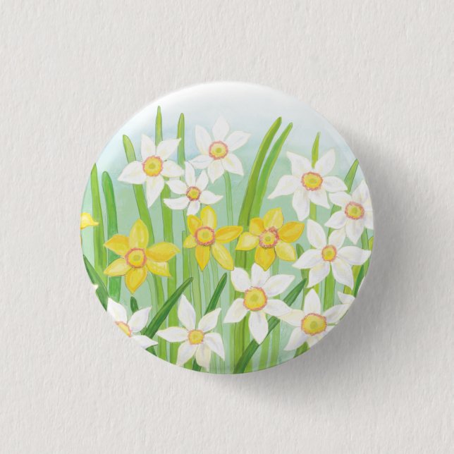 White and Yellow Daffodils 3 Cm Round Badge (Front)