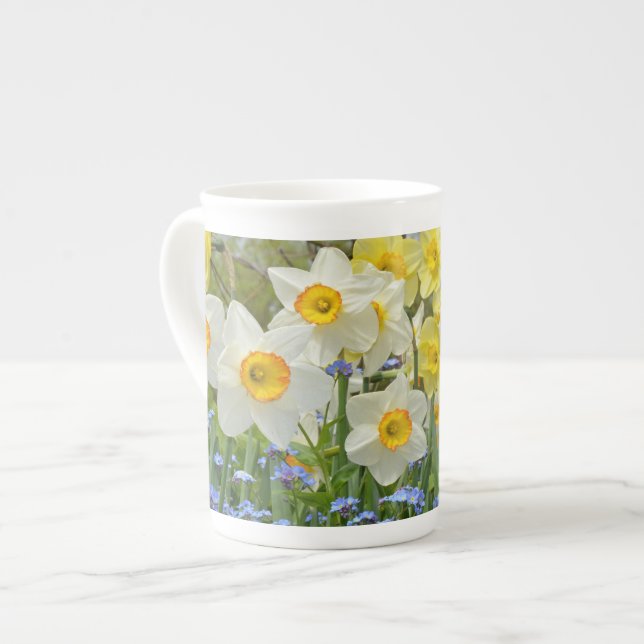 White and yellow daffodils bone china mug (Front Left)