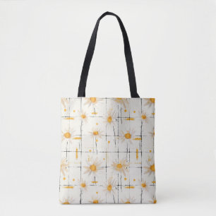 White and Yellow Daisies - Rustic Plaid Background Tote Bag