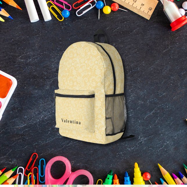 White and Yellow Floral Pattern Modern Monogram Printed Backpack (Creator Uploaded)