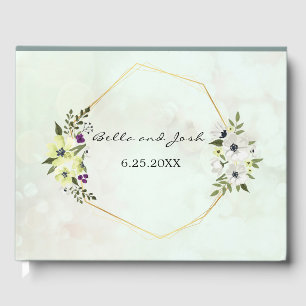 White and Yellow Floral with Gold Wedding Guest Book