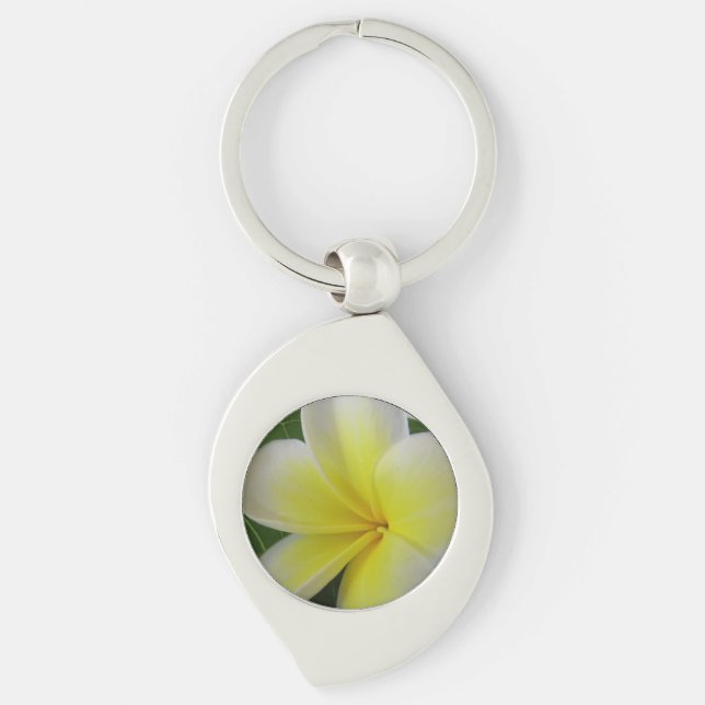 White And Yellow Frangipani Key Ring (Front)