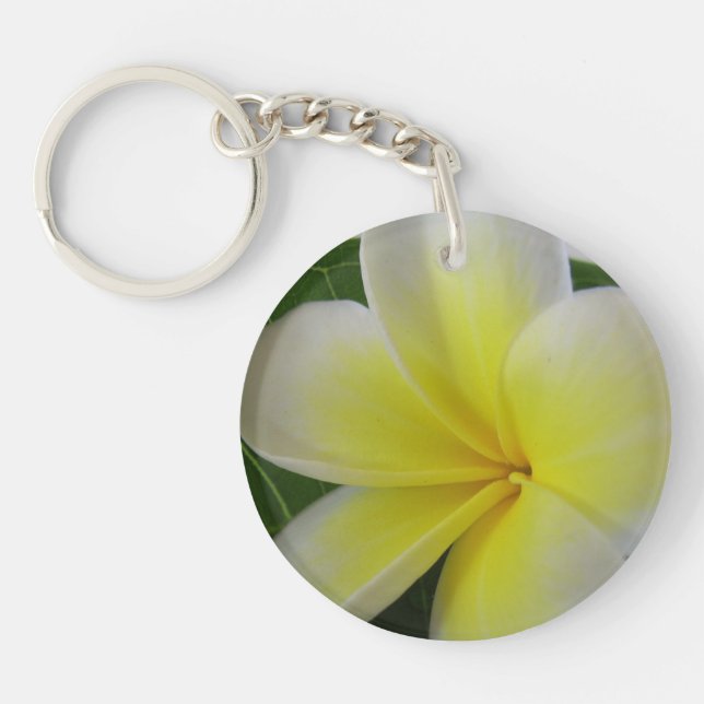 White And Yellow Frangipani Key Ring (Front)