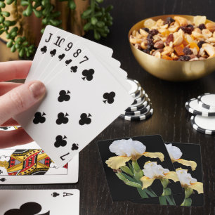 White and Yellow Irises on Black Floral Playing Cards