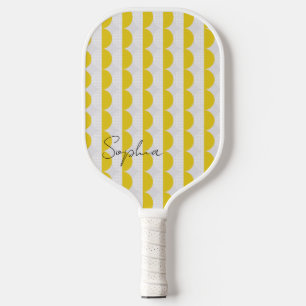 White and Yellow Moon Pattern Modern Monogram Pickleball Paddle