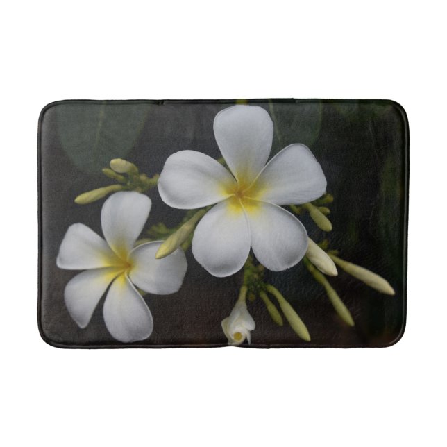 White and Yellow Plumeria Bath Mat (Front)