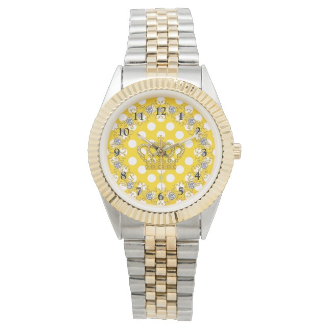 White and Yellow Polka Dots Crown Wristwatch (Front)