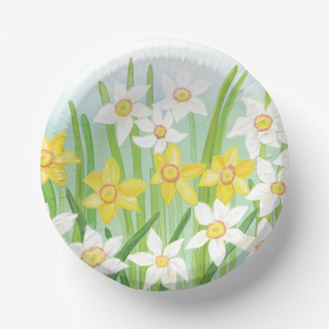 White and Yellow Spring Daffodils  Paper Plate (Front)