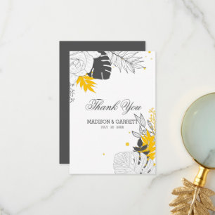 White And Yellow Tropical Leaves Thank You Card