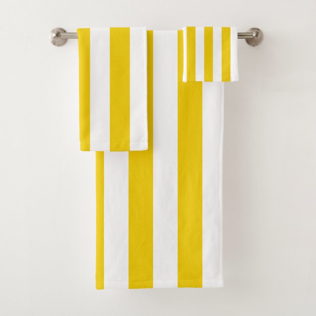 White and Yellow Vertical Stripes Bath Towel Set (Insitu)