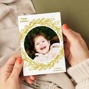 White and Yellow Watercolor Botanical Photo Frame Holiday Card