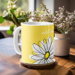 White and Yellow Whimsical Daisy Custom Text Coffee Mug<br><div class="desc">A zen and whimsical,  hipster piece of art. You can add a name,  monogram or other custom text. If you need to move the art around,  click on the customise button to make changes.</div>