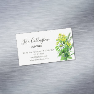 White and yellow wildflowers magnetic business card