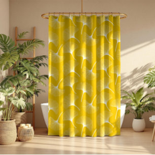 White andd yellow abstract leaves pattern shower curtain