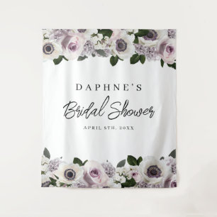 White Anemone and Purple Floral Shower Backdrop Tapestry