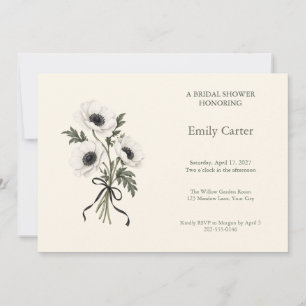 White Anemone Black Bow Bridal Shower Invitation
