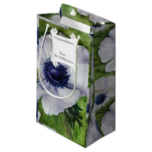White Anemone Flower with Navy Blue Center Small Gift Bag