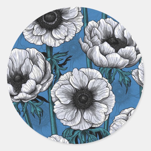 White anemone garden classic round sticker (Front)