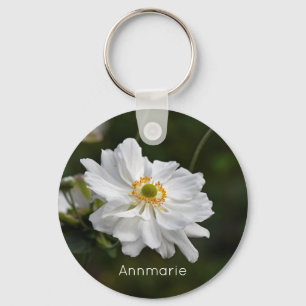 White Anemone Garden Flowers Personalised Key Ring