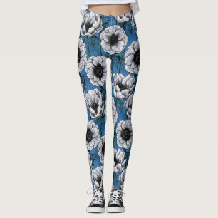White anemone garden leggings