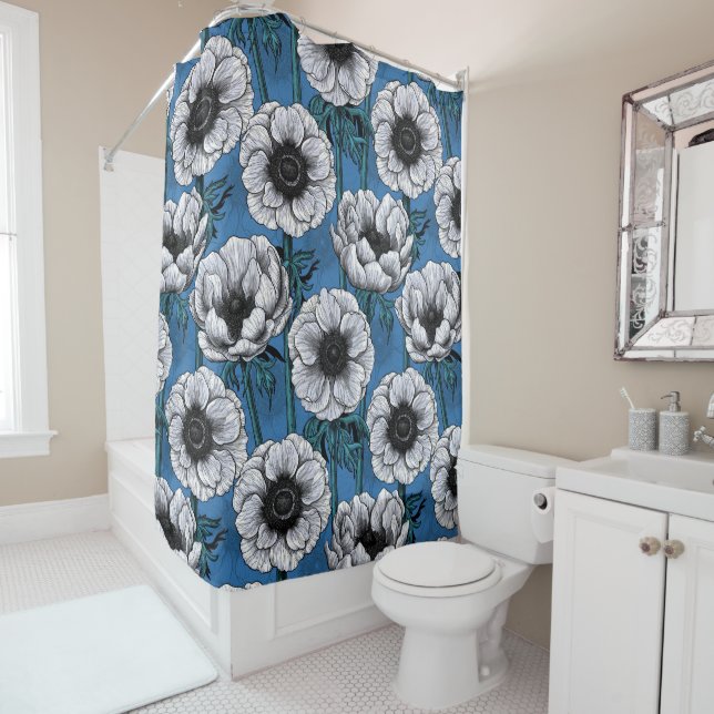 White anemone garden shower curtain (In Situ)