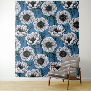 White anemone garden tapestry