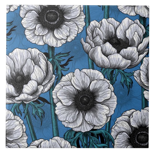 White anemone garden tile (Front)