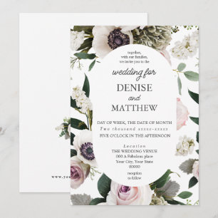 White Anemone on Bright White Wedding Invitation